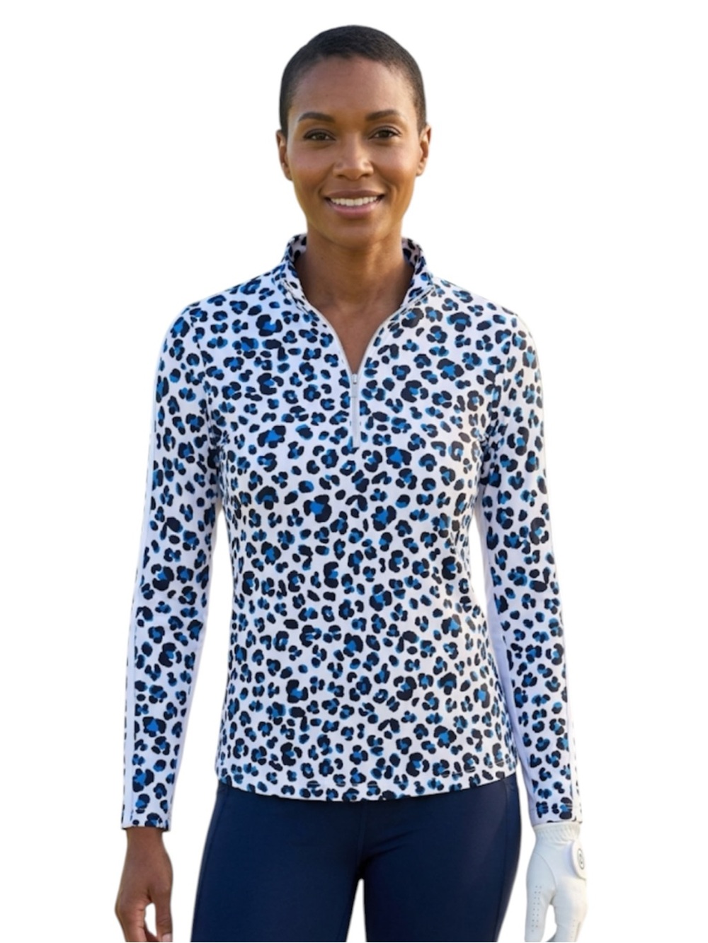 Tail Activewear Blue Leopard Print Quarter Zip Pullover Tennis Golf S
FF
